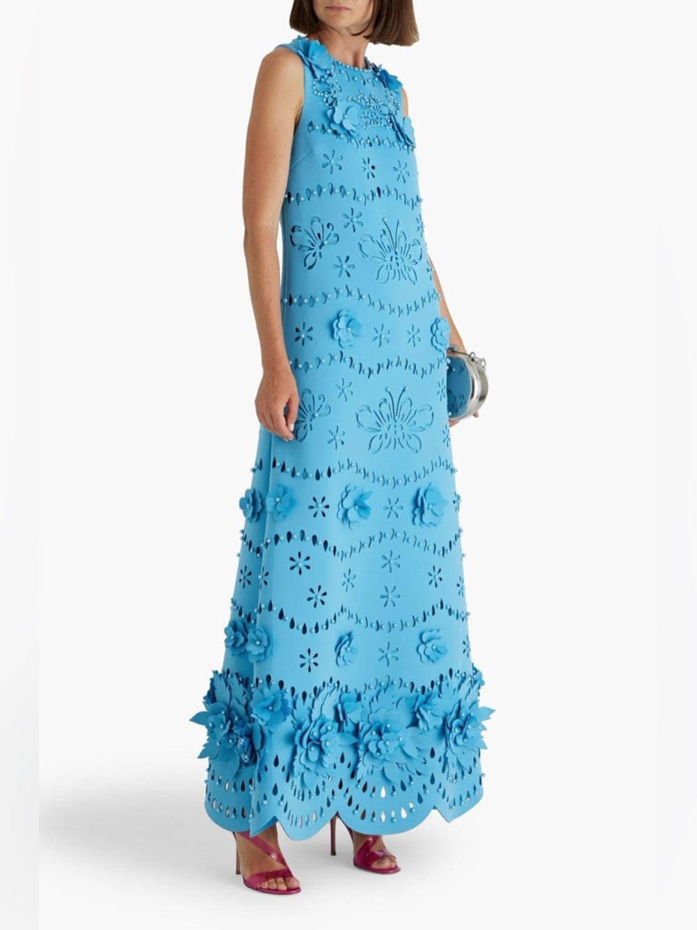 Badgley Mischka Floral-appliquéd laser-cut scuba gown